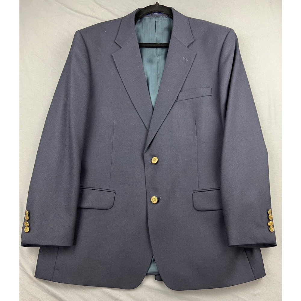 Club Room Blazer Mens 44 Regular Navy Blue 100% Pure Wool Gold Buttons Good